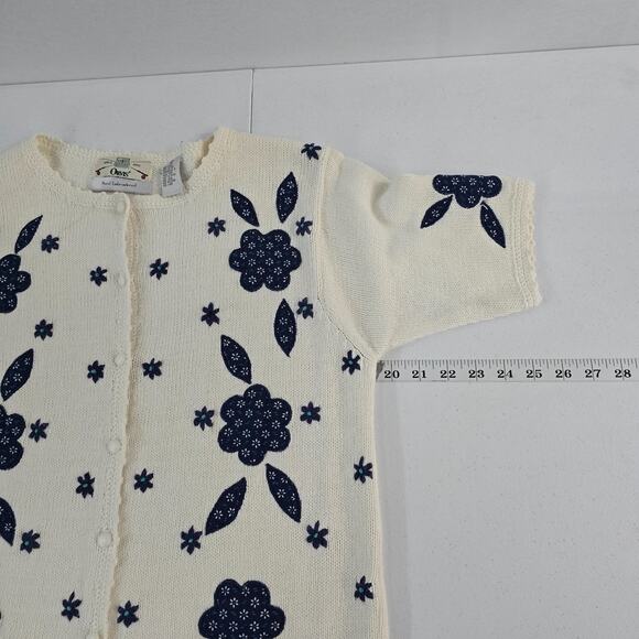 Orvis Women’s Cardigan Sweater S White cream Floral Embroidered Short Sleeve - Picture 3 of 7